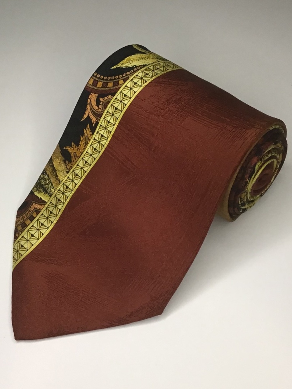 VTG Vitaliano Pancaldi Silk Tie Made Italy Black Gold Ornate Abstract/ Geometric